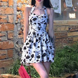 Spaghetti Strap Floral A-line Dress / Shrug