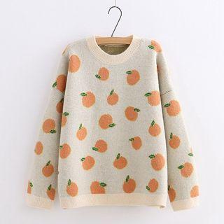 Orange Patterned Sweater Tangerine Red - One Size
