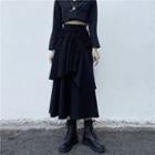 Asymmetrical Drawstring Midi A-line Skirt Black - One Size