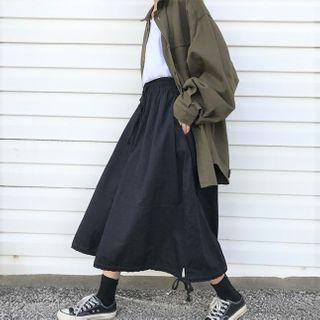 Plain Shirt / Drawstring Midi A-line Skirt