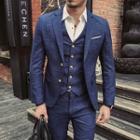 Set: Plaid Blazer + Vest + Slim-fit Dress Pants