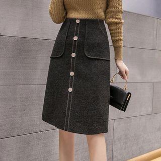 High-waist Plain Single-breasted Skirt