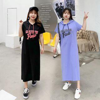 Short-sleeve Lettering Print Midi Hoodie Dress