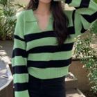 Collared Striped Sweater Green - One Size