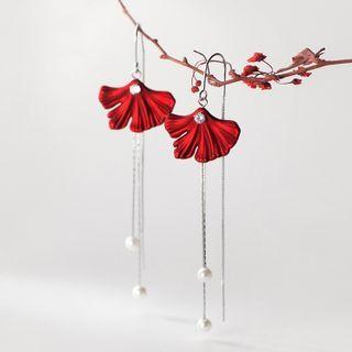 Sterling Silver Faux Pearl Earring 1 Pair - Red & Silver - One Size