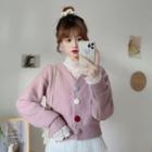 Buttoned Woolen Cardigan / Stand Collar Lace Top / Turtleneck Striped T-shirt