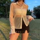 Long Sleeve Sequined See-through Shirt