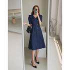 Sailor-collar Double-breasted Dress With Belt