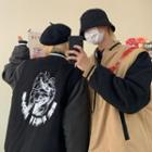 Couple Matching Color Block Button-up Baseball Jacket