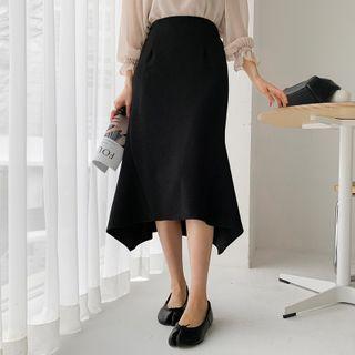 Band-waist Asymmetric-hem Mermaid Skirt