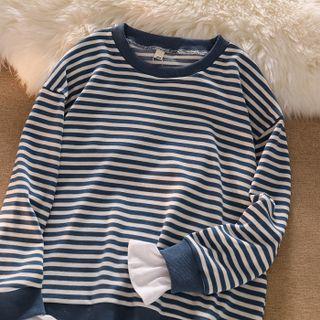 Mock Two-piece Striped Sweatshirt Blue - One Size