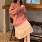 Stand-collar Lace Dress / Loose-fit Sweater