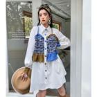 Long-sleeve Mock Two-piece Ruffle Shirtdress