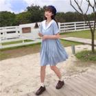 Sailor Collar Short-sleeve A-line Pleated Dress Blue - One Size