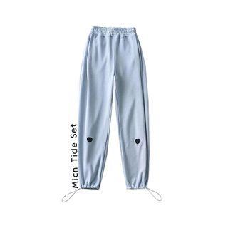 Drawstring-cuff Heart Print Straight-leg Sweatpants