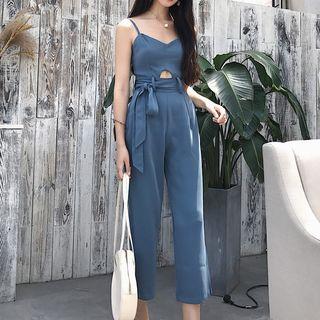 Plain Spaghetti Strap Cropped Jumpsuit