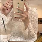 Lace Long-sleeve Top As Figure - One Size