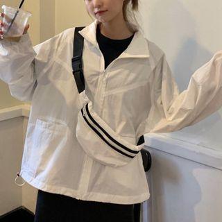 Plain Long-sleeve Jacket With Waist Bag