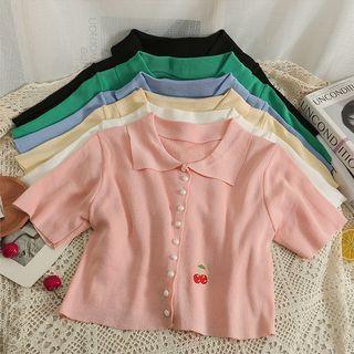 Cherry-embroidered Button-up Crop Top In 6 Colors