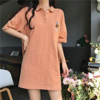 Short-sleeve Embroidered Oversized Polo Shirt