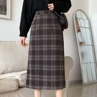 High-waist Plaid A-line Woolen Bodycon Skirt (various Designs)