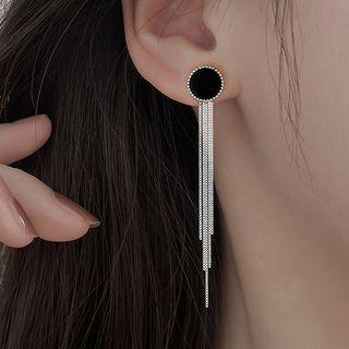 925 Sterling Silver Disc Fringed Earring 1 Pair - Silver - One Size