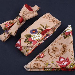 Set Of 3: Printed Bow Tie + Necktie + Pocket Square