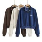 Long Sleeve Collar Zip-detail Lettering Loose-fit Sweatshirt