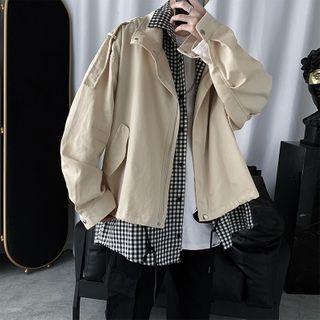 Mock Two-piece Plaid Detail Jacket