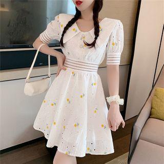 Peter-pan-collar Cutout Floral Print Dress