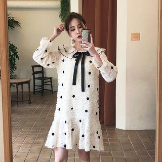 Polka-dot Textured Dress Cream - One Size