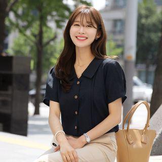 Puff-shoulder Pintuck-trim Blouse