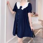 Short-sleeve Contrast Collar Mini Smock Dress