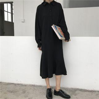 Ruffle Hem Long-sleeve Midi Dress