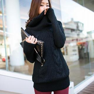 Cowl Neck Cable Knit Sweater