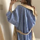 Striped Loose-fit Trench Coat As Figure - One Size