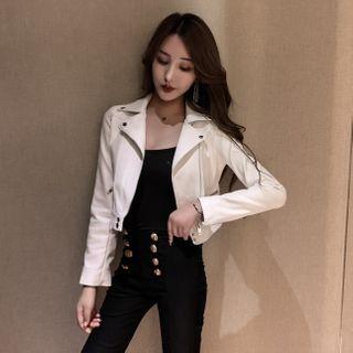 Faux Leather Zip Cropped Jacket