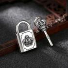 925 Sterling Silver Embossed Crown Lock & Key Pendant / Necklace