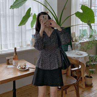 V-neck Floral Peplum Blouse