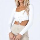 Long-sleeve Drawstring Ruched Cropped Top
