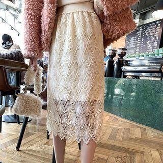 Midi Fitted Lace Skirt