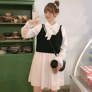 Long-sleeve Midi Shirtdress / Knit Camisole