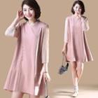 Panel Wood Ear 3/4 Sleeve Dress