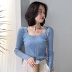 Ribbed Square-neck Long-sleeve Sweater