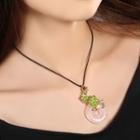 Stone Disc & Clover Leaves Necklace As Shown In Figure - 65cm