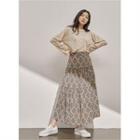 Slit-front Floral Print Skirt Black - One Size