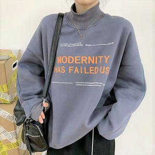 Mock-neck Loose-fit Lettering Sweatshirt