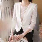 Faux-pearl Button Lace-sleeve Jacket