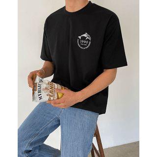 Crew-neck Dolphin Letter Print T-shirt