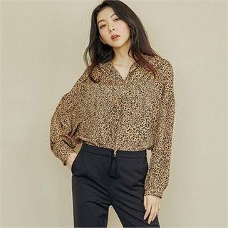 Tassel-detail Leopard Print Blouse Brown - One Size